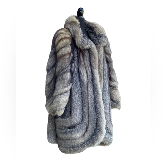Women’s XL 2XL Sterling Crystal Fox Swing Coat Stroller Cutaway Hem Real Fur - Picture 1 of 14